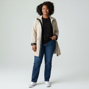 Ann Taylor Faux Leather Trim Trench Coat Beige XXL